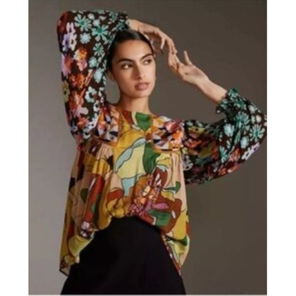 Blank London Anthropologie Miranda Peasant Blouse Small Floral Boho Peasant Top